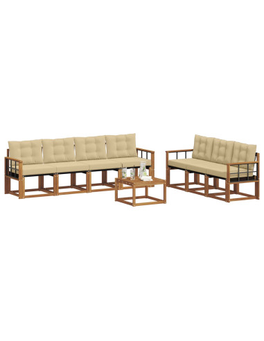 Set di divani da esterno con cuscino 8 pcs Naturale e Beige