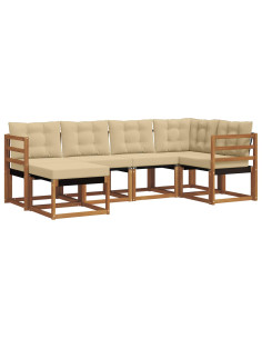Set di divani da esterno con cuscino 6 pcs Naturale e Beige 2