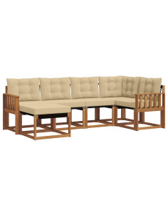 Set di divani da esterno con cuscino 6 pcs Naturale e Beige 2