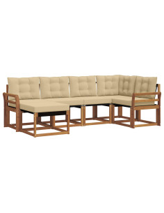 Set di divani da esterno con cuscino 6 pcs Naturale e Beige 2