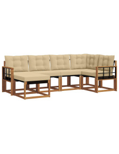 Set di divani da esterno con cuscino 6 pcs Naturale e Beige 2