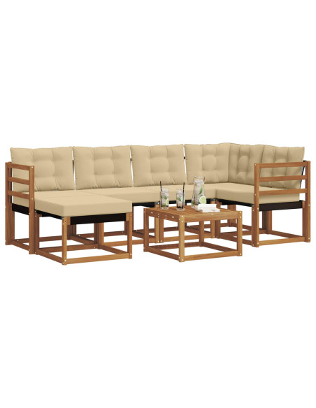 Set di divani da esterno con cuscino 7 pcs Naturale e Beige