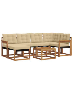 Set di divani da esterno con cuscino 7 pcs Naturale e Beige 2