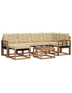 Set di divani da esterno con cuscino 7 pcs Naturale e Beige 2