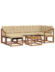 Set di divani da esterno con cuscino 7 pcs Naturale e Beige 2