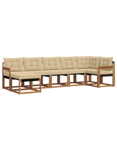 Set di divani da esterno con cuscino 7 pcs Naturale e Beige 2
