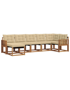 Set di divani da esterno con cuscino 7 pcs Naturale e Beige 2
