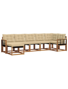 Set di divani da esterno con cuscino 7 pcs Naturale e Beige 2
