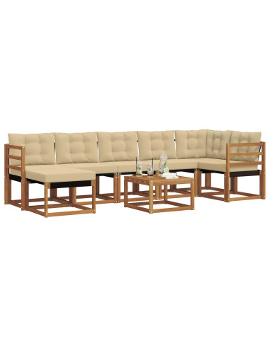 Set di divani da esterno con cuscino 8 pcs Naturale e Beige