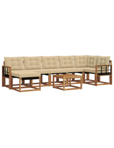 Set di divani da esterno con cuscino 8 pcs Naturale e Beige 2