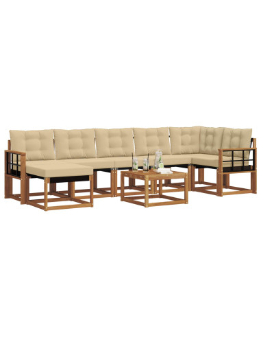 Set di divani da esterno con cuscino 8 pcs Naturale e Beige