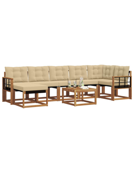 Set di divani da esterno con cuscino 8 pcs Naturale e Beige