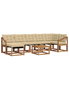 Set di divani da esterno con cuscino 8 pcs Naturale e Beige 2