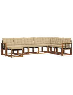 Set di divani da esterno con cuscino 8 pcs Naturale e Beige 2