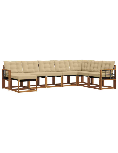 Set di divani da esterno con cuscino 8 pcs Naturale e Beige
