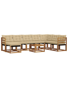 Set di divani da esterno con cuscino 9 pcs Naturale e Beige 2