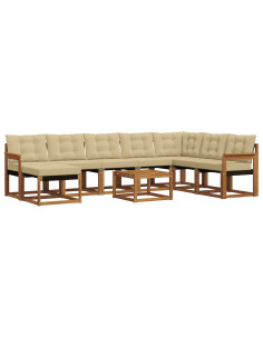 Set di divani da esterno con cuscino 9 pcs Naturale e Beige 2