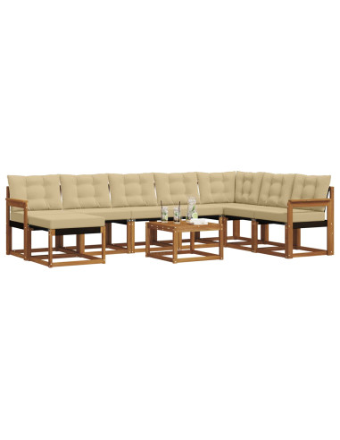 Set di divani da esterno con cuscino 9 pcs Naturale e Beige