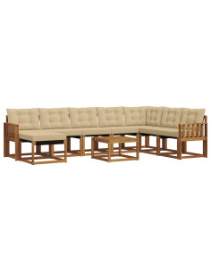 Set di divani da esterno con cuscino 9 pcs Naturale e Beige 2
