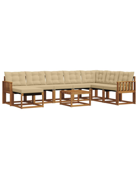 Set di divani da esterno con cuscino 9 pcs Naturale e Beige
