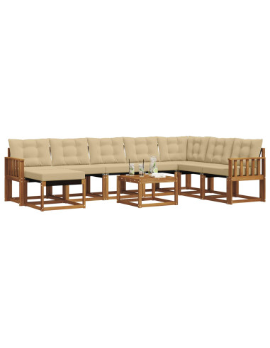 Set di divani da esterno con cuscino 9 pcs Naturale e Beige