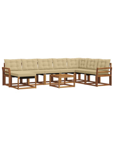 Set di divani da esterno con cuscino 9 pcs Naturale e Beige 2