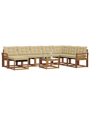 Set di divani da esterno con cuscino 9 pcs Naturale e Beige