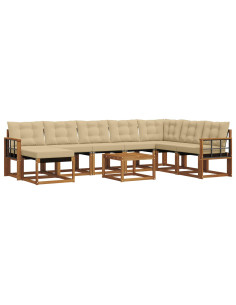 Set di divani da esterno con cuscino 9 pcs Naturale e Beige 2