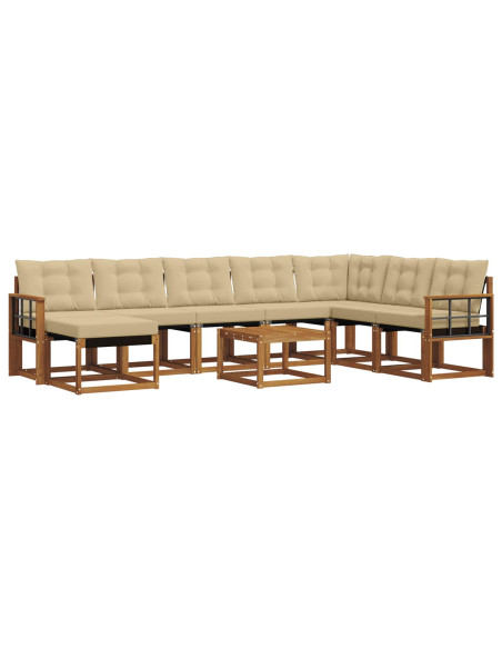 Set di divani da esterno con cuscino 9 pcs Naturale e Beige