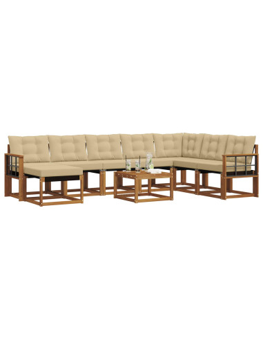 Set di divani da esterno con cuscino 9 pcs Naturale e Beige