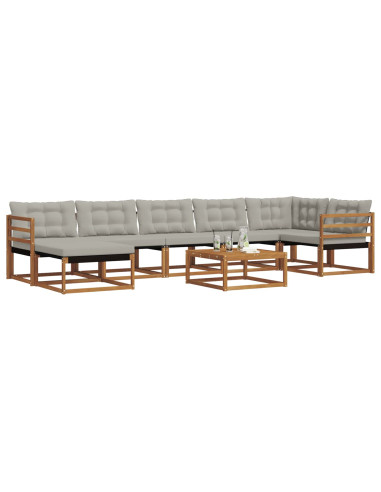 Set di divani da esterno 8 pcs Grigio Naturale e Chiaro