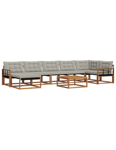 Set di divani da esterno 8 pcs Grigio Naturale e Chiaro