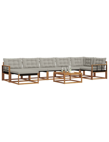 Set di divani da esterno 8 pcs Grigio Naturale e Chiaro
