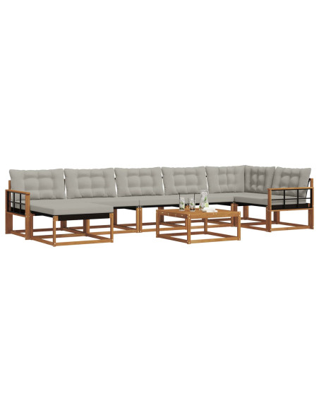 Set di divani da esterno 8 pcs Grigio Naturale e Chiaro