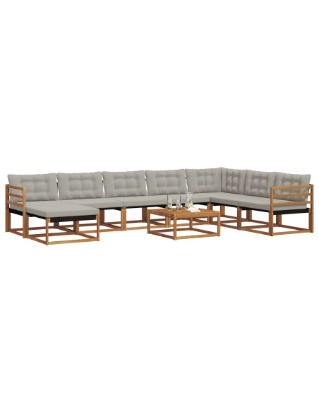 Set di divani da esterno 9 pcs Grigio Naturale e Chiaro