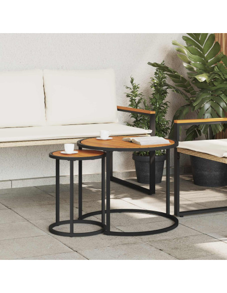 Set di Tavolini da Caffè 2 pcs Legno di Acacia Massello