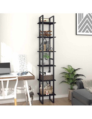 Libreria a 6 Ripiani Nera 40x30x210 cm in Legno Multistrato