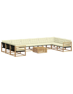 Set di divani da esterno con cuscino 11 pcs Bianco e Crema 2