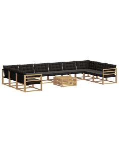 Set di divani da esterno con cuscino 11 pcs Bianco e Nero 2