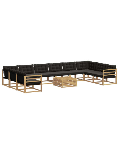 Set di divani da esterno con cuscino 11 pcs Bianco e Nero