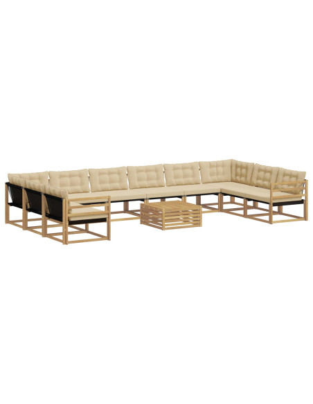 Set di divani da esterno con cuscino 11 pcs Bianco e Beige