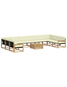 Set di divani da esterno con cuscino 11 pcs Bianco e Crema 2