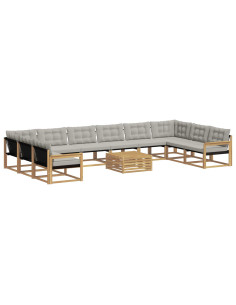 Set di divani da esterno 11 pcs Bianco e Grigio Chiaro 2