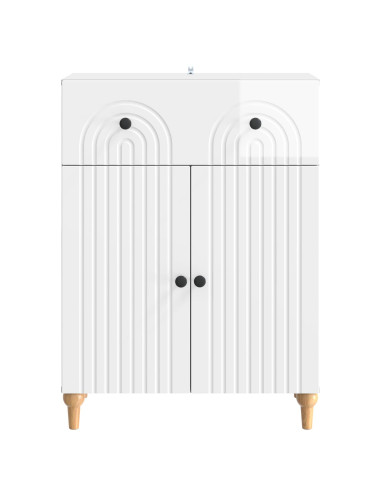 Credenza Bianco Lucido 66 x 34,5 x 90 cm Legno ingegnerizzato