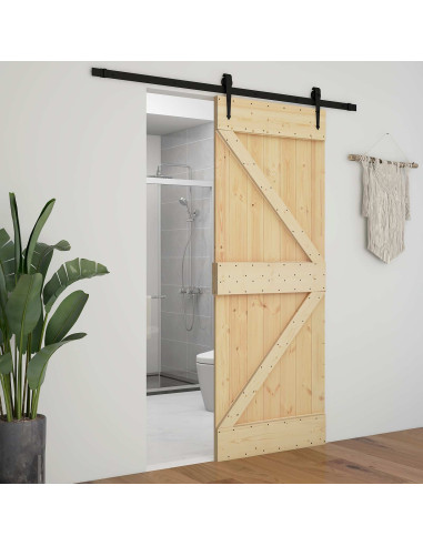 Porta scorrevole Naturale e Nero 90 x 210 cm