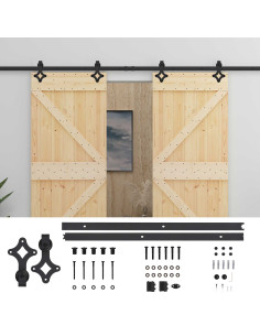 Porta scorrevole 2 pcs Naturale e Nero Legno Massello di Pino 2