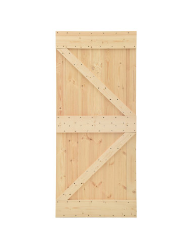 Porta scorrevole 2 pcs Naturale e Nero Legno Massello di Pino