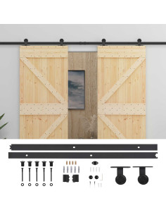 Porta scorrevole 2 pcs Naturale e Nero Legno Massello di Pino 2