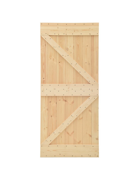 Porta scorrevole 2 pcs Naturale e Nero Legno Massello di Pino
