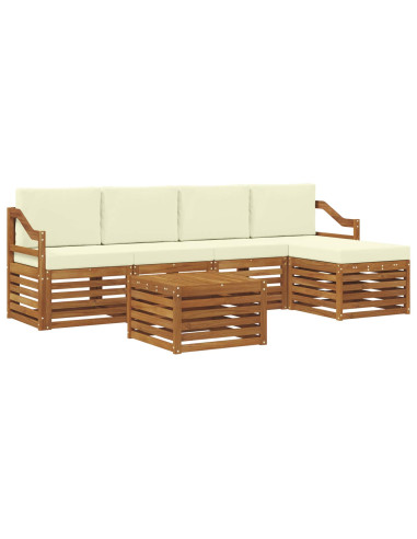 Set divani 6 pcs Naturale e Crema Legno di Acacia Massello